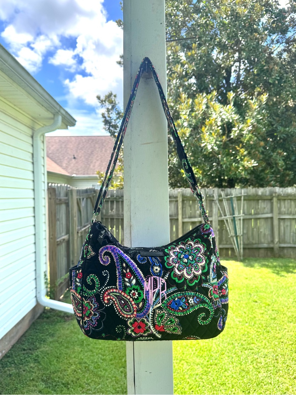 VERA BRADLEY Black Multicolor Paisley Beaded Crossbody Bag